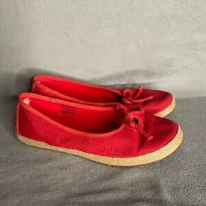 Ugg Syleste Espadrille‎ Women’s 9 Bow Flats Braid Slip On Red Canvas 1008397 New